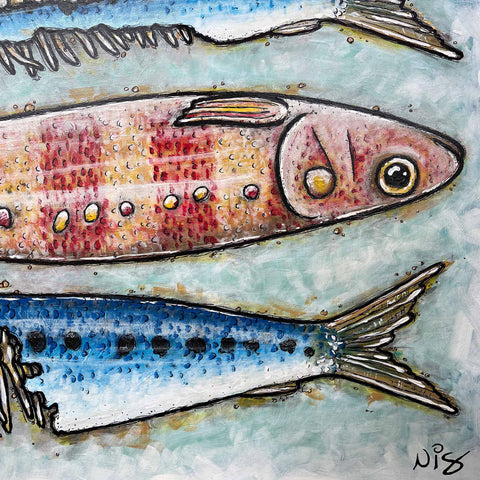 toile, art canvas, sardines, food