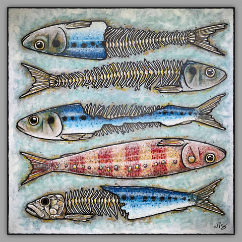 toile, art canvas, sardines, food